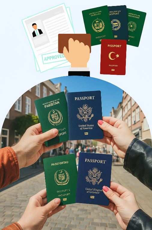 PH Travel team members discussing visa services with clients